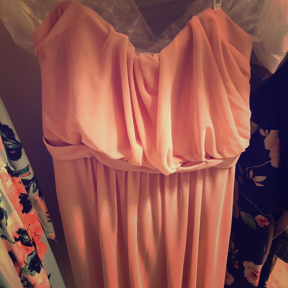 David’s Bridal soft pink strapless dress